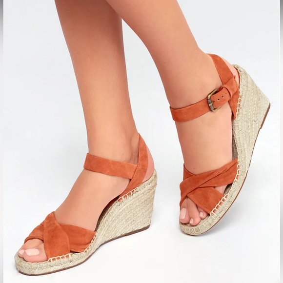 Splendid Fairfax Coral Soft Suede Leather Espadrille Wedge Heel - Picture 2 of 10